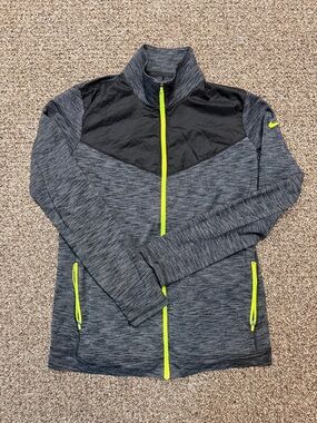Nike Golf Dri-FIT Full Zip Jacket Heather Gray Black Neon Size XL Athletic